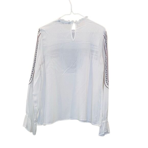 Zara Basic Collection Embroidered Ruffle Trim Long Sleeve Top White Medium - Picture 3 of 5